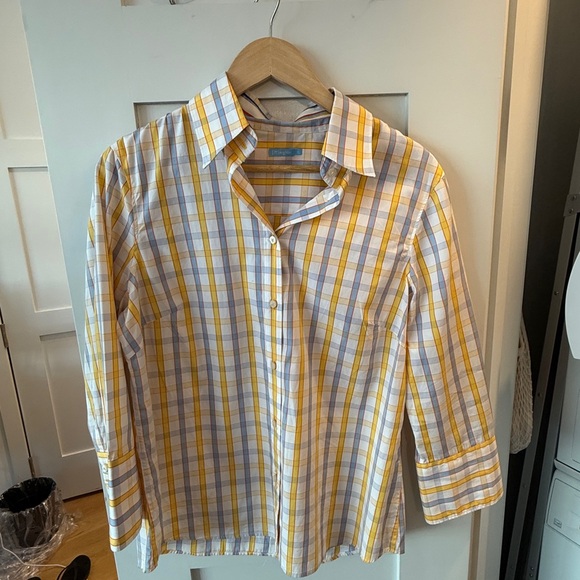 J. McLaughlin Tops - J. McLaughlin Yellow and White Plaid Button Down Shirt